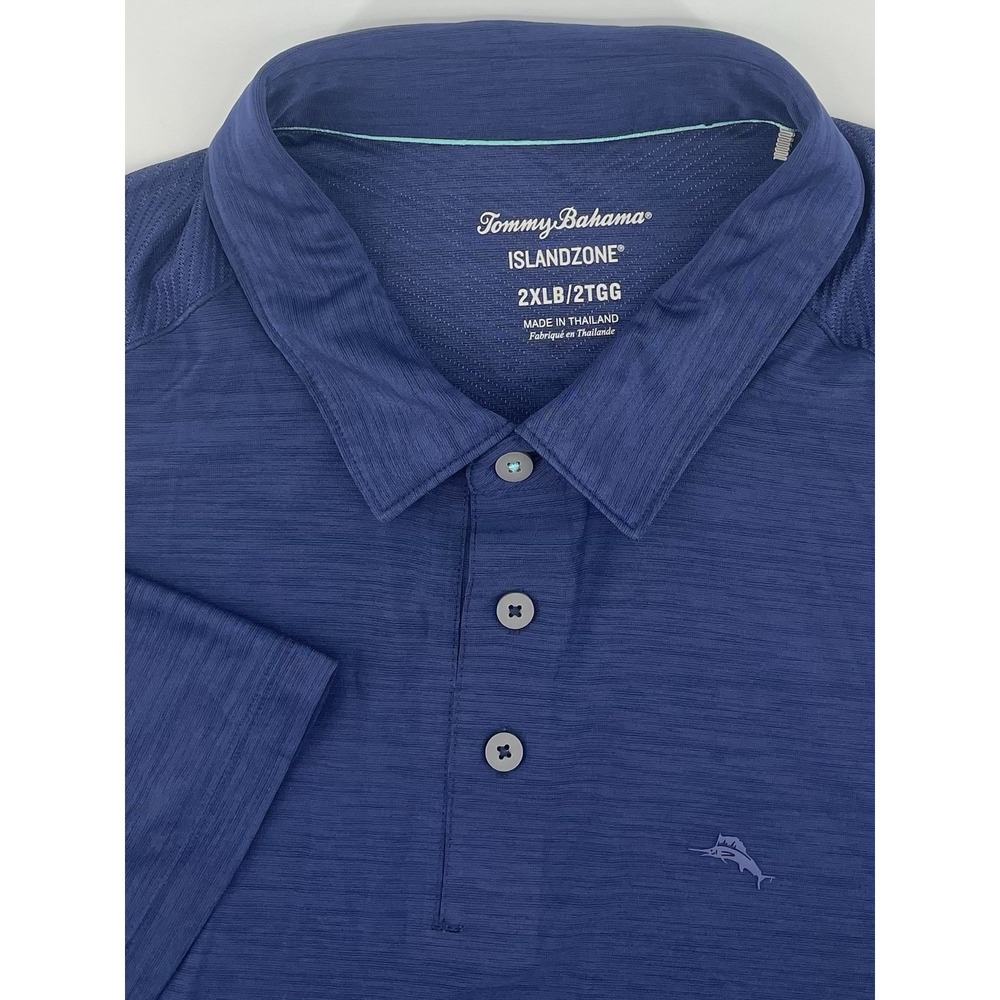 Tommy Bahama Polo Shirt Mens 2XLB Blue IslandZone Mesh Panel S/S SpaceDye Golf